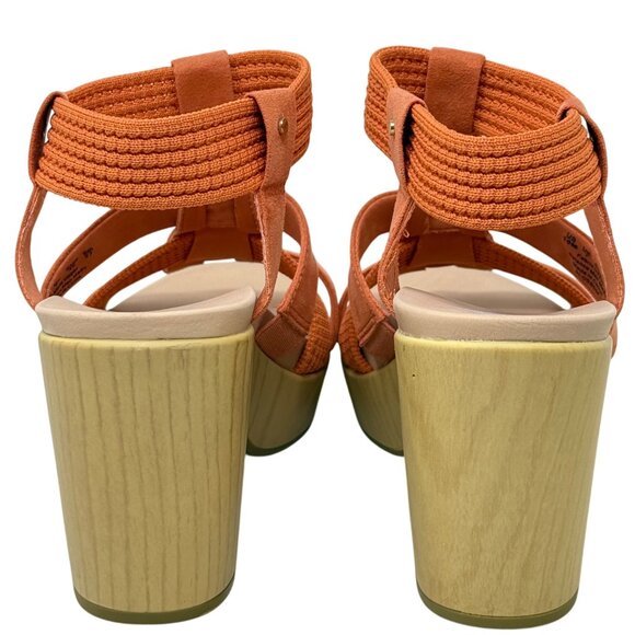 Dr. Scholls Blossom Orange Strappy Sandal Faux Wood Block Heel Womens Size‎ 10M - Picture 4 of 10
